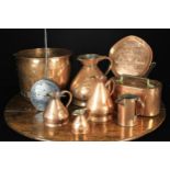 A Collection of 19th Century & Later Copper-ware: Four graduated measuring jugs ranging from 2