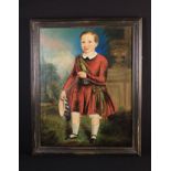 A 19th Century Oil on Canvas: Full Length Portrait of a Scottish Boy with a bird perched on his