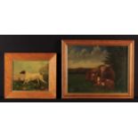 Two Naïve Oil Paintings: A pointer in landscape painted on board,