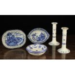 A Group of Blue & White Transfer Printed Ceramics: A Pair of Minton Blue & White Candlesticks