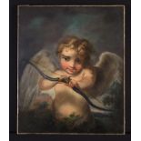 A 19th Century Oil on Canvas: Portrait of Cupid poised with bow, 25 ins x 21 ins (64 cm x 53 cm).