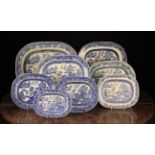 A Collection of Eight 19th Century Blue & White Willow Pattern Plates;