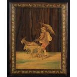 A Fine 19th Century Marquetry Panel depicting a man with umbrella herding a goat and sheep enhanced