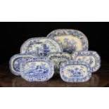 A Group of Seven Decorative Blue & White Transfer Printed Plates: A small Spode 'India' pattern