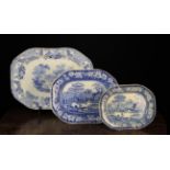 Three 19th Century Blue & White Transfer Printed Meat Plates: Two printed with Nuneham Courtenay in