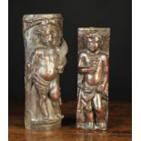 Two 17th Century Ornamental Pilaster Figures carved in relief with delightful cherubs;
