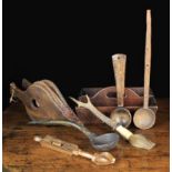 A Group of Miscellaneous Treen: Three naively carved ladles with chip carved handles,