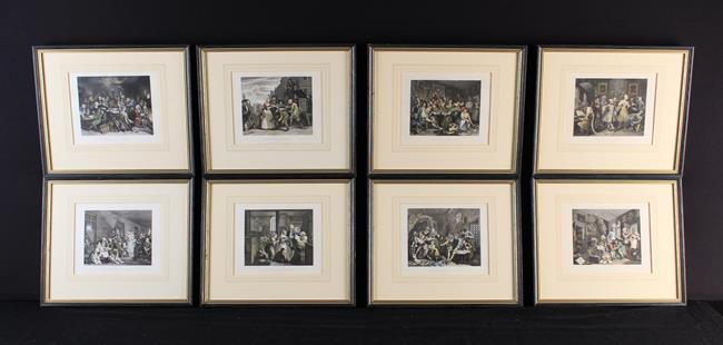 A Set of Eight Hand Tinted Engravings; 'The Rakes Progress', Engraved by T/.S. Engleheart.