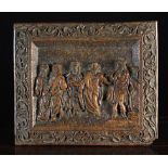 A Fine 17th Century Burr Oak Allegorical Panel depicting "The Three Kings Day".