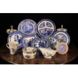 A Collection of Various Blue & White Transfer Printed Ceramics to include: a willow pattern low