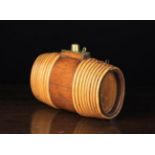 A Willow Bound Oak Spirit Flask of oval staved barrel form with inset oak ends,