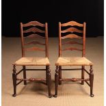 A Pair of Elegant Late 18th/Early 19th Century Fruitwood Rush-seat Ladder-back Side Chairs.