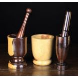 A Good 19th Century Lignum Vitae Pestle & Mortar; the mortar of half sapwood, half heartwood,