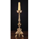A Flemish Baroque Pricket Candlestick converted to the lamp with faux candle to the dished drip pan
