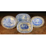 Four Pieces of 19th Century Blue & White Transfer Printed Pearl-ware Pottery (A/F).