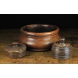 Two 19th Century French Treen Butter Dishes and a Turned Walnut Bowl.