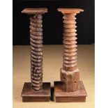 Two Antique French Wooden Wine-Press Screw-thread Shafts,