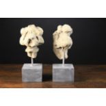 Two Gothic Carved Stone Architectural Finial Fragments, mounted on later block bases,