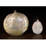 Two Religious Mother-of-Pearl Carvings: One on a large flat shell depicting 'Flight to Egypt',