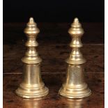 A Pair of Antique Seamed Brass Hand Bells with integral handles (A/F), 6¼ in (16 cm) high.