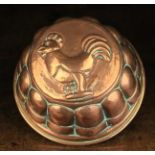 A 19th Century Copper Culinary Mould with a cockerel to the top and lobed sides, 4½" (11.