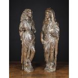 A Pair of Late 17th/Early 18th Century Carved Oak Evangelistic Figures dressed in flowing robes:
