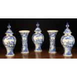 A Garniture Set of Five Late 18th Century Blue & White Delft Vases of octagonal form.