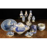 A Group of Decorative 19th Century Blue & White Transfer Printed Pottery (A/F) including six cruets,