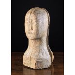A Naively Carved Wooden Head (A/F), 15" (38 cm) in height.