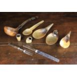 A Small Miscellaneous Collection of mostly 19th Century Horn Domestic Utensils including two horn