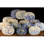 A Group of Fourteen Decorative 19th Century Blue & White Transfer Printed Drainers (A/F) Various