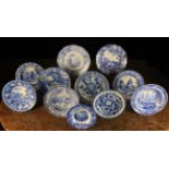 A Group of Eleven 19th Century Decorative Blue & White Transfer Printed Dishes (A/F);