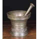 A Fine 17th Flemish Bronze Pestle & Mortar dated 1667. The pestle 9" (23 cm) in length.