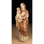 A Baroque, Life-sized Carved & Painted Wood Sculpture of Madonna & Child, Circa 1700.