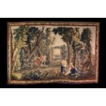 A Large 18th Century signed Aubusson Tapestry depicting figures in a woodland clearing with