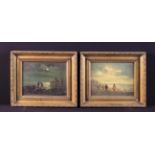 A Pair of 19th Century Oils on Canvas: Coastal Scenes with Fisher-folk on shore; one in moonlight,