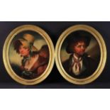 Attributed Samuel Woodforde RA (1763-1817) A Pair of Oval Portraits of Country Folk;