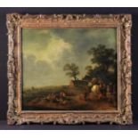 A Late 18th/Early 19th Century Oil on Panel: Figures in Landscape, 18½" x 21½" (47 cm x 54.5 cm).