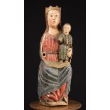 A Polychromed Wood Carving of Madonna & Child, 15th Century, Pyrenees.