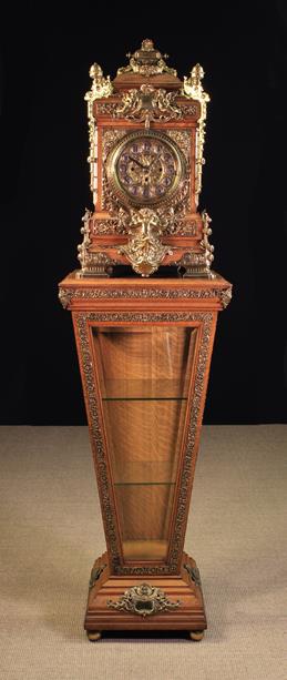 A Large & Highly Decorative Late 19th Century Gilt Mounted Oak Clock raised on a pedestal display - Image 2 of 3