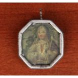An 18th Century Double Sided Pendant painted on an octagonal copper plaque with shepherdess to one
