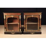 A Pair of Attractive Boullework Side Cabinets decorated with fine scrolling red tortoiseshell and