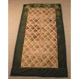 A 19th Century Spanish Table Cloth: One side with a panel of sculpted velvet with emerald green &
