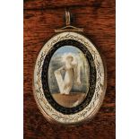 A Late 18th/Early 19th Century Pendant of oval form encasing a painted minaiture on ivory depicting