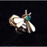 A Cartier 18 Carat Yellow Gold & Enamel Bee Pin Brooch set with an emerald cabochon,