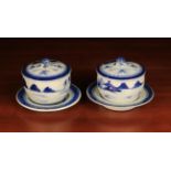 Two 19th Century Blue & White Chinese Bowls with covers and stands, decorated with landscapes,