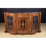 A Fine Quality Victorian Serpentine Fronted Figured Walnut & Marquetry Credenza with black & white