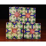 A Set of Four Attractive Late 19th Century Kjar Tiles decorated with polychrome enamels;