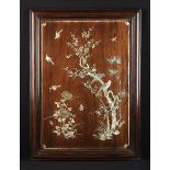 A Fine 19th Century Padouk Wood Panel inlaid with mother-of-pearl intricately engraved with