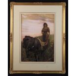 A 19th Century Watercolour of Young Woman with Cow & Calf in meadow, 23½" x 16½" (60 cm x 42 cm).